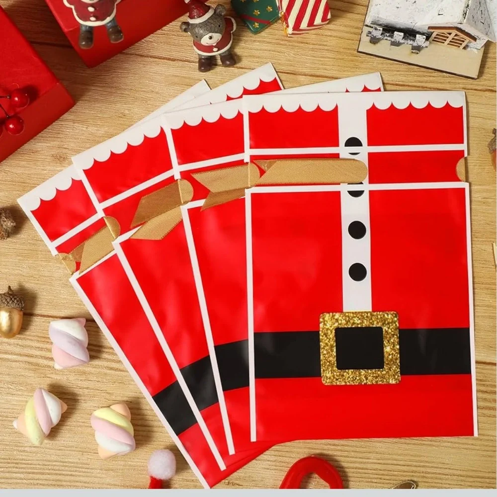 50 Santa Suit Party Favor Bags with Gold Ribbon